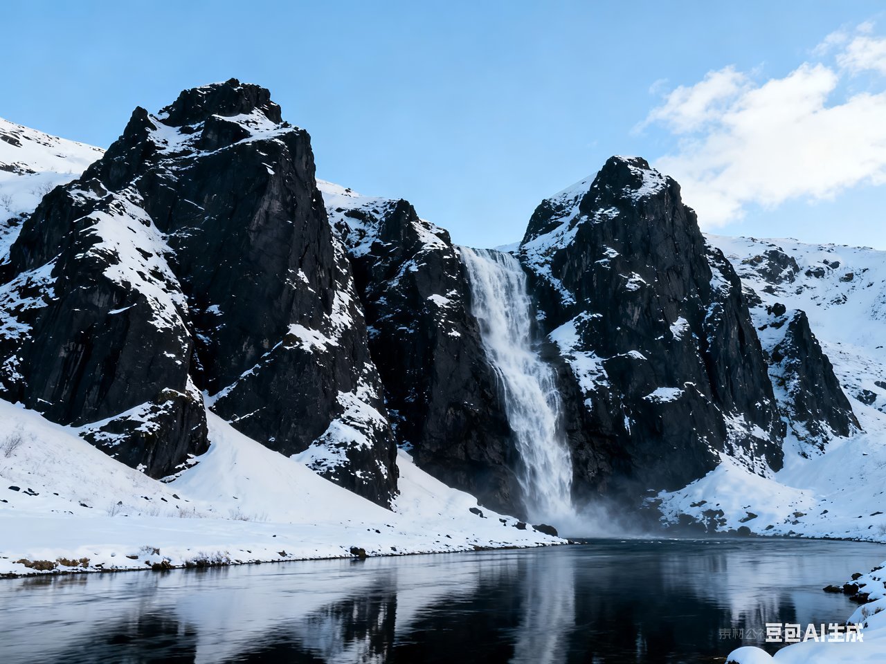 唯美风景河流冬天冬季山峰雪景山水