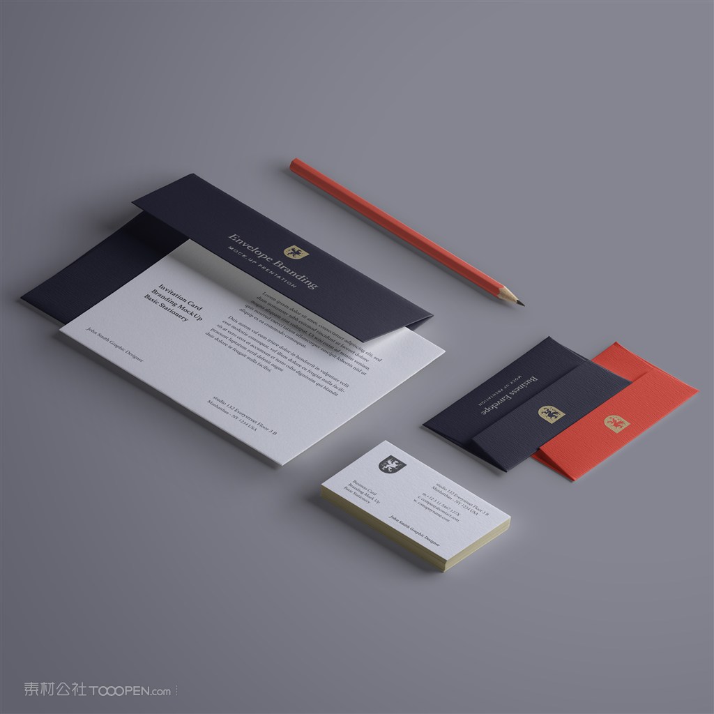 信纸信封名片办公用品贴图样机