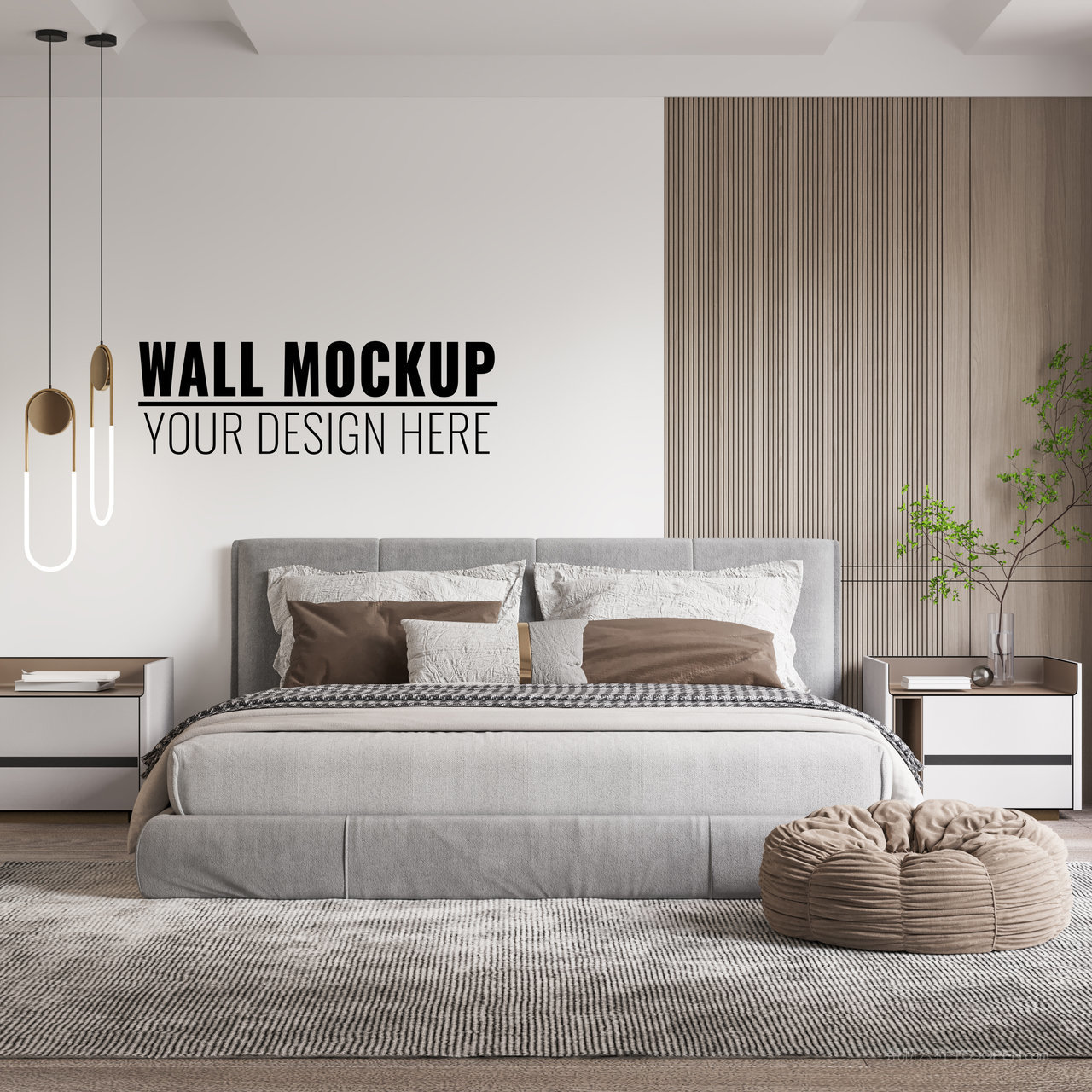 室内卧室背景墙贴图样机