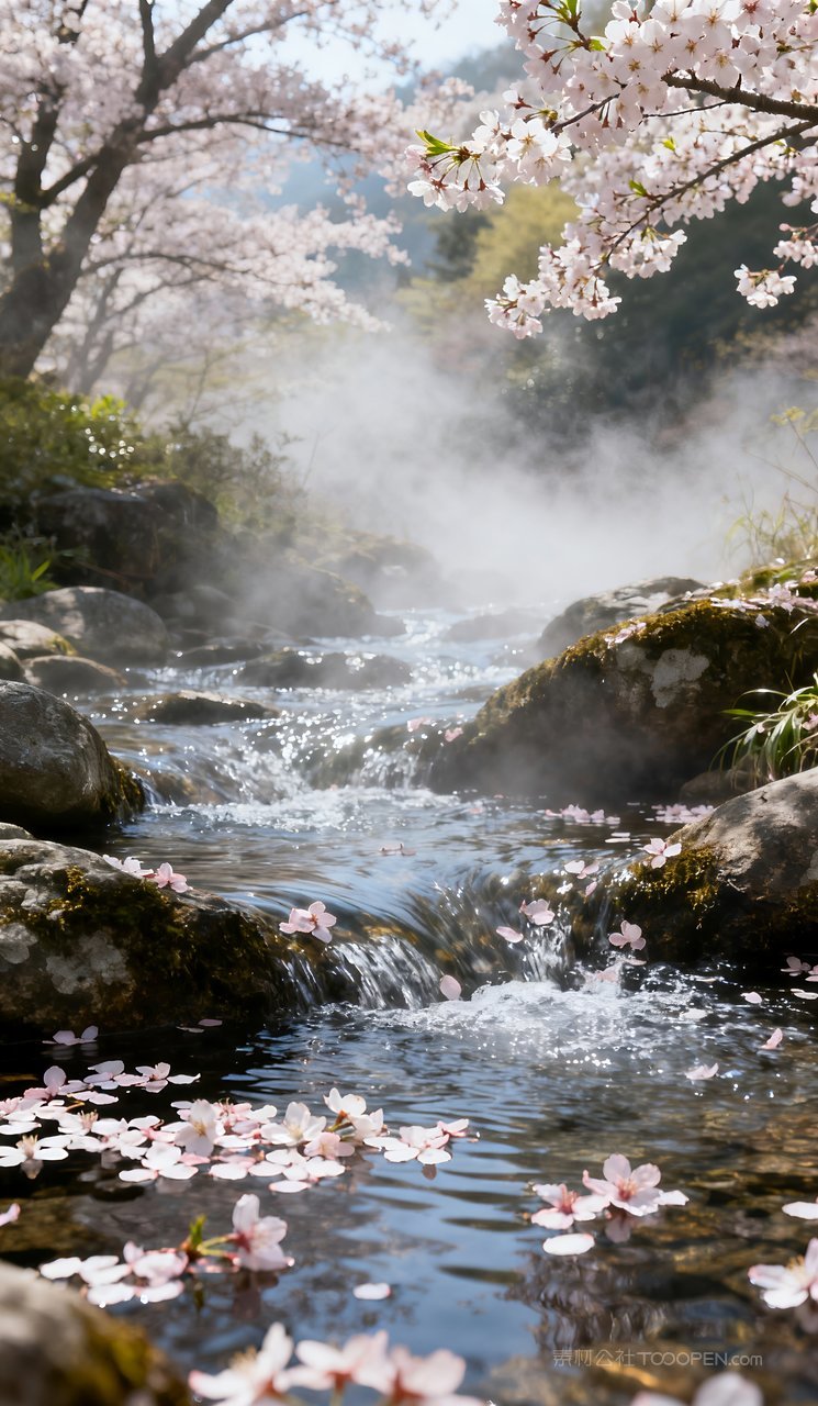 春天意境山水风景山峰河流唯美自然天空
