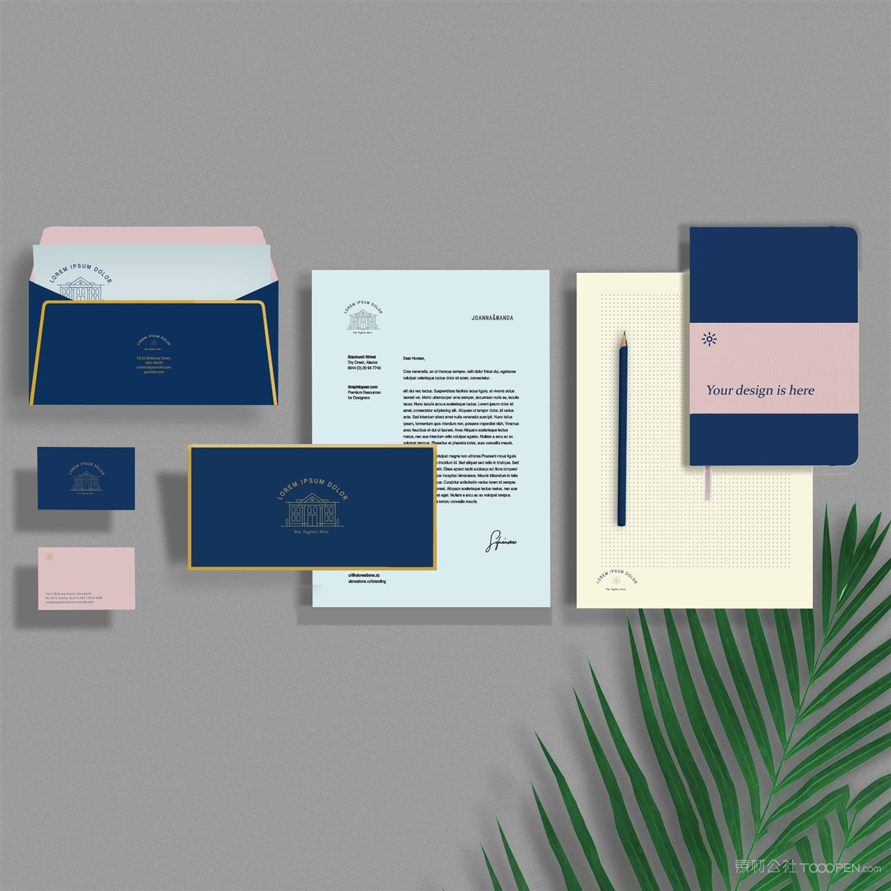 酒店VI信封笔记本名片文档贴图样机