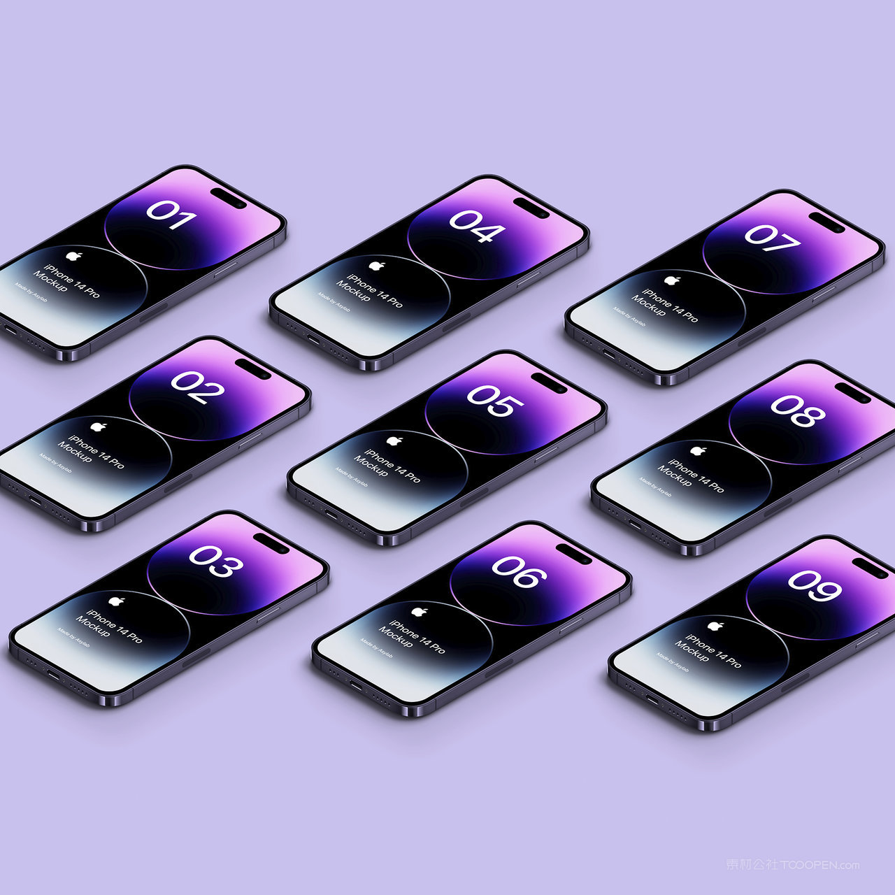 平铺的手机iPhone14Pro贴图样机