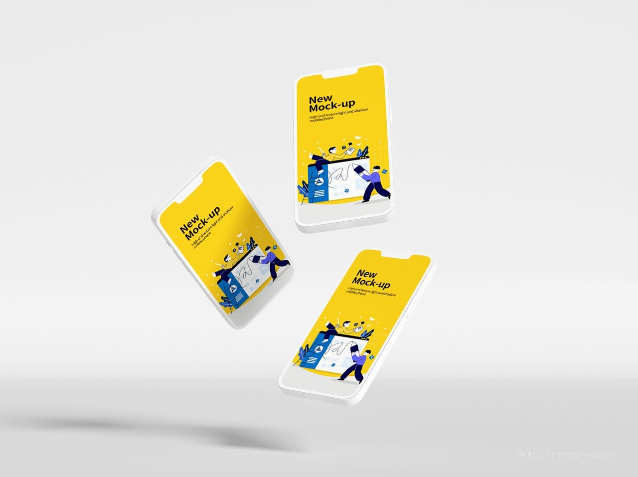 卡通工作插画黄色手机屏app界面ui样机 (4)