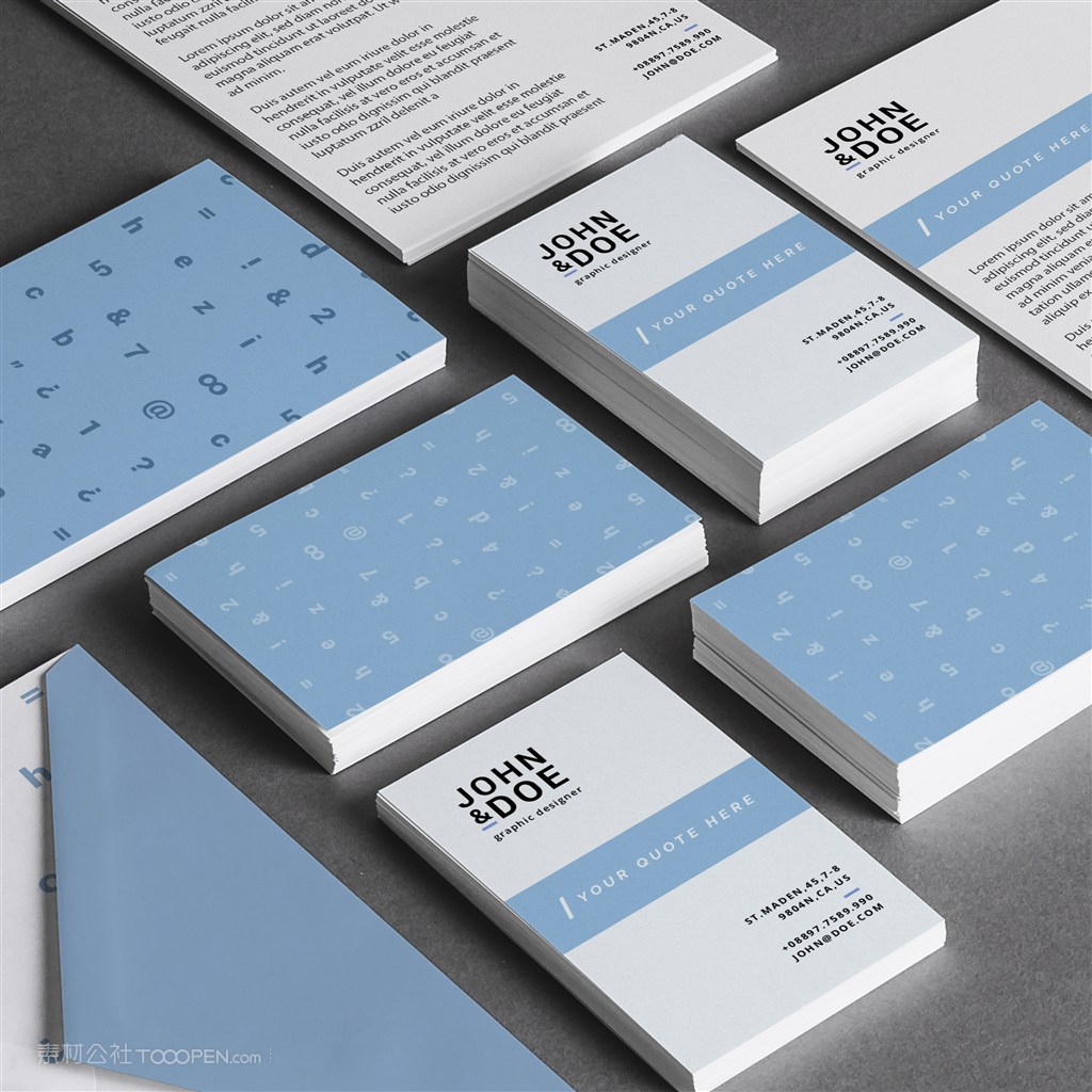 蓝色文具vi贴图样机