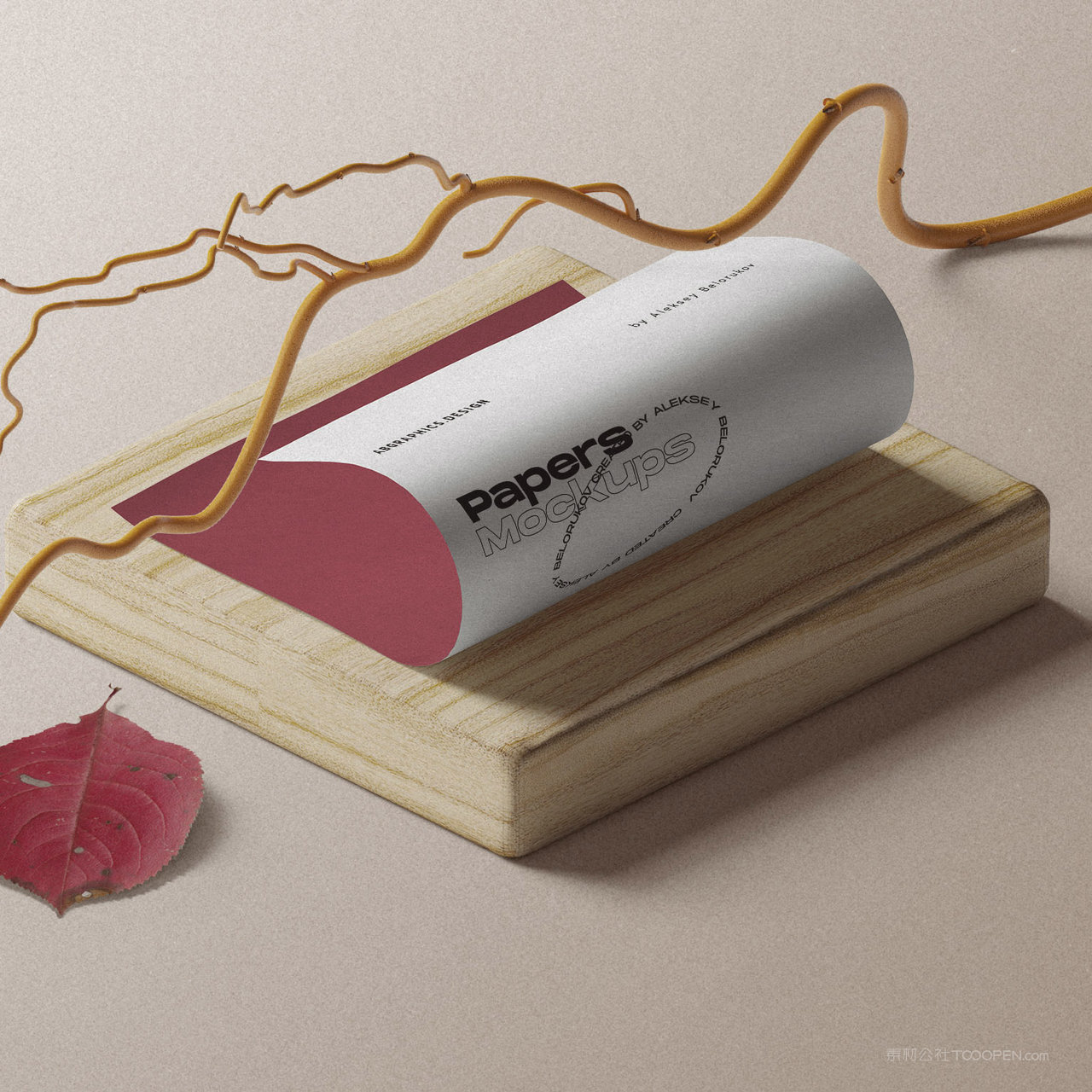 极简品牌vi木板上的宣传单贴图样机