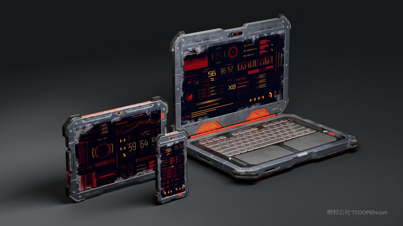 【2098期】赛博朋克手机电脑笔记本展示psd样机