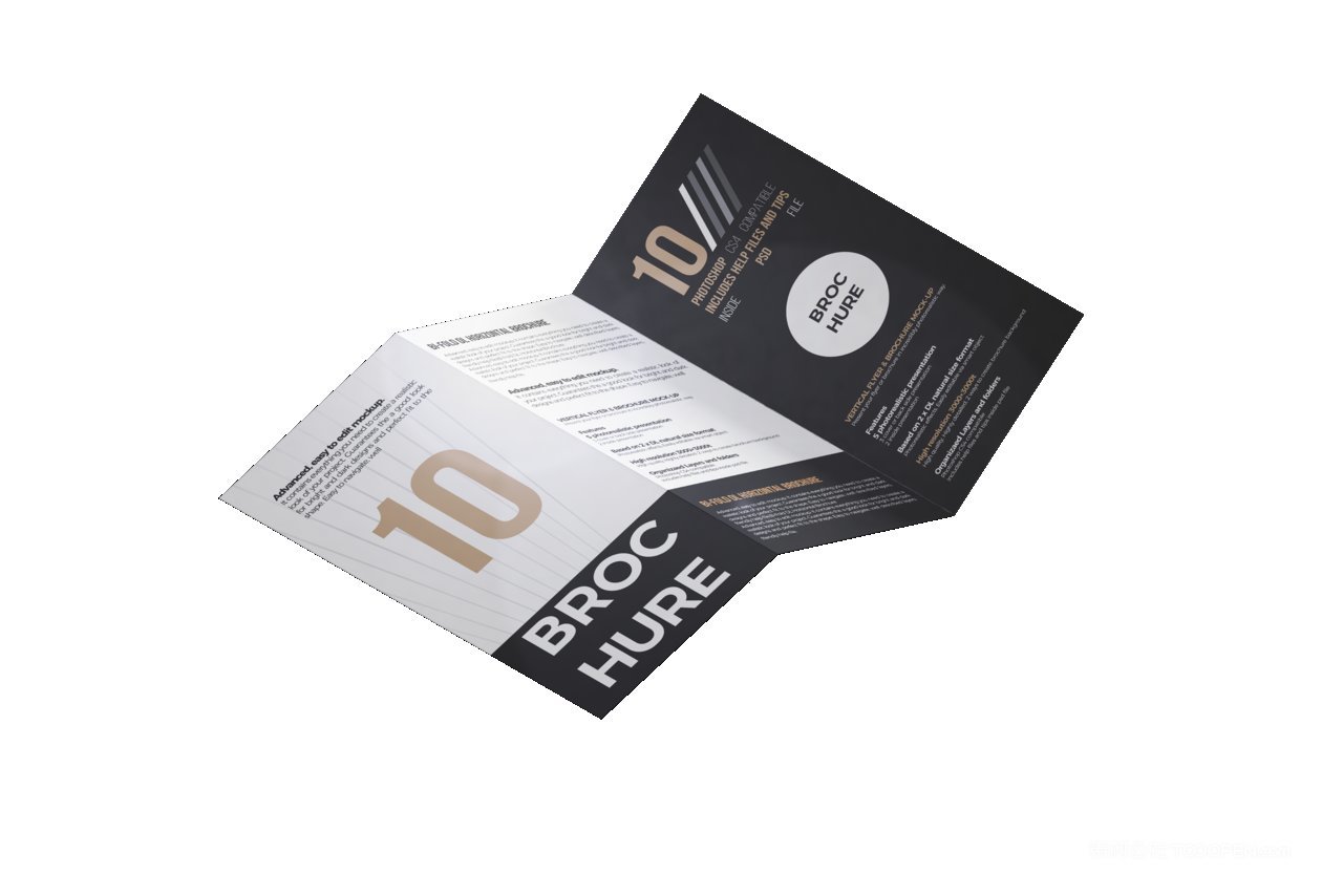 简洁商务黑三折页企业ps黑色背景样机 (4)