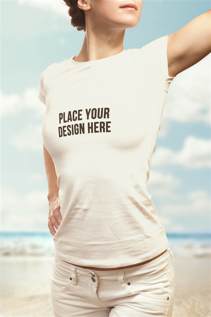 收腰女版t恤样机模板