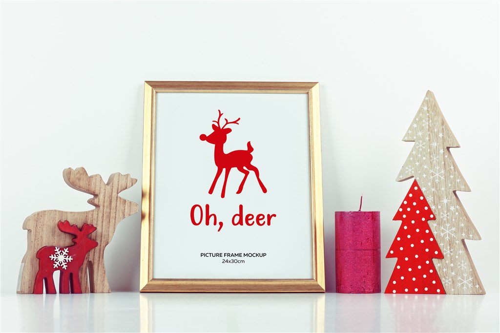 圣诞节金边画框样机素材