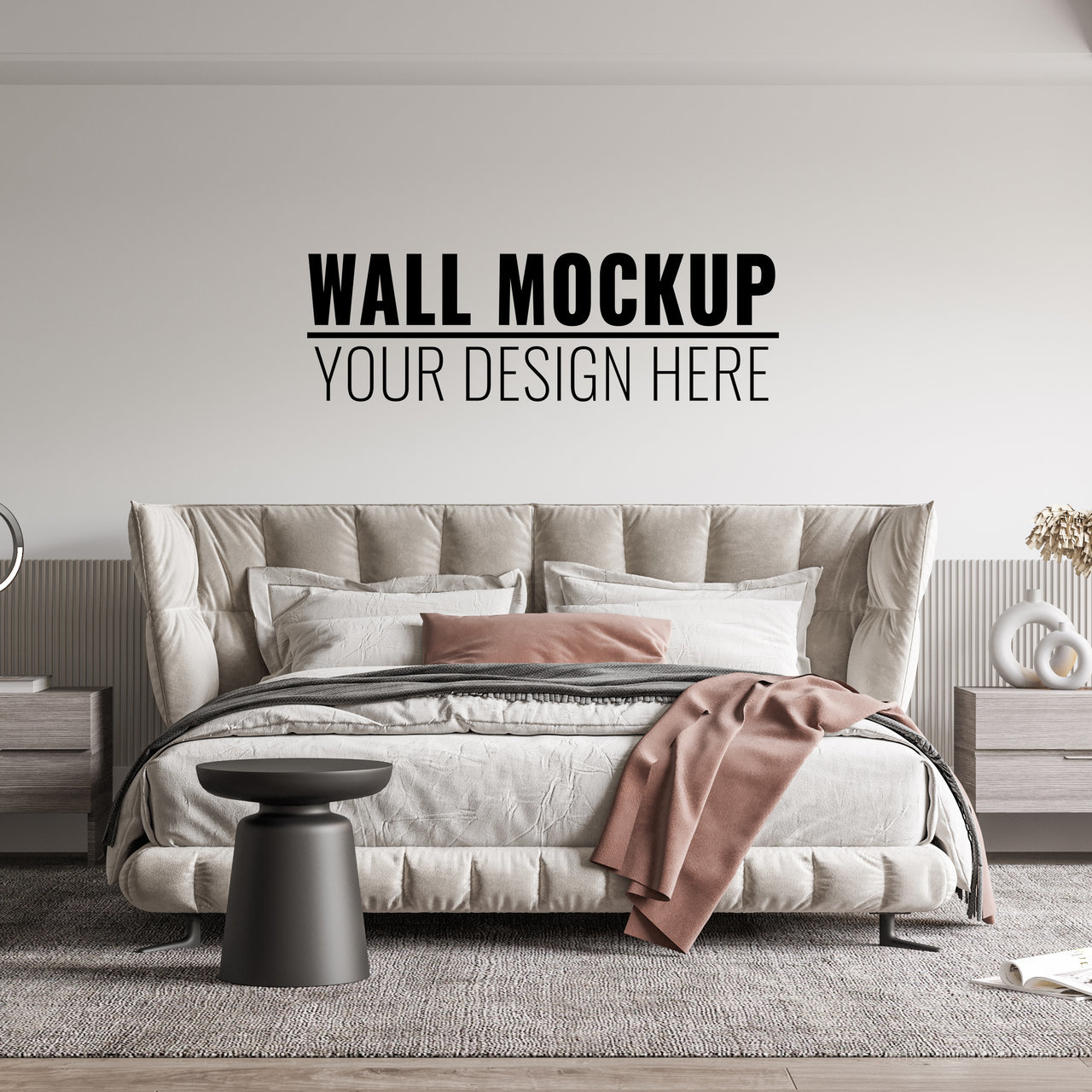 室内卧室背景墙墙面装饰贴图样机