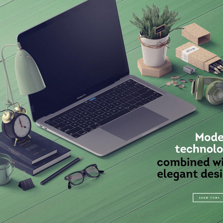 macbook笔记本铅笔耳机场景样机