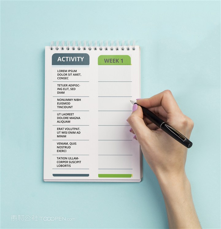 蓝色背景早餐旁边笔记本贴图样机