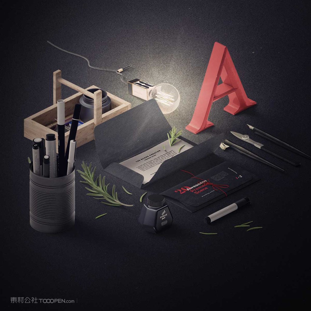 黑色文艺桌面样机素材