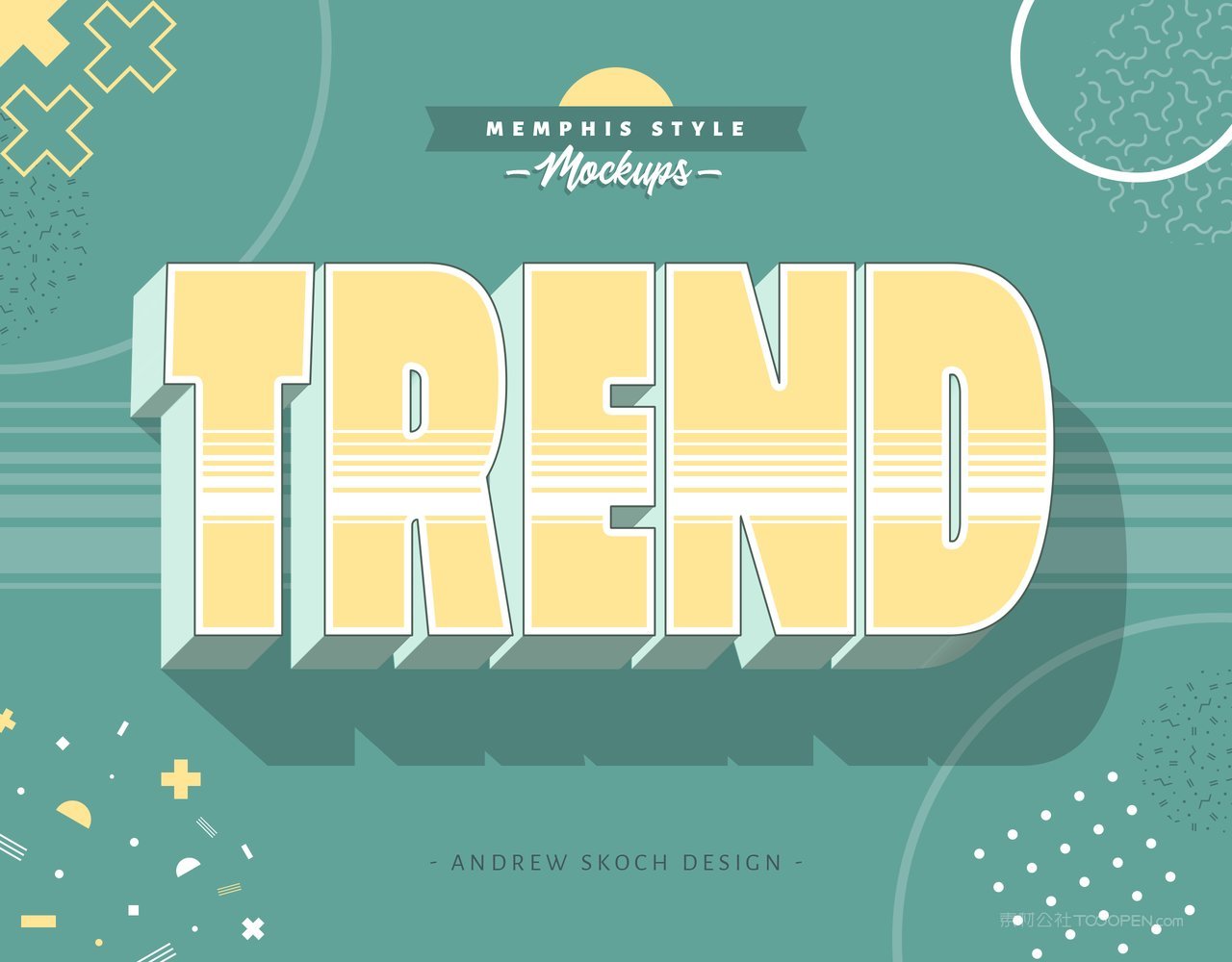 可爱卡通绿色孟菲斯字特效果样机 (8)