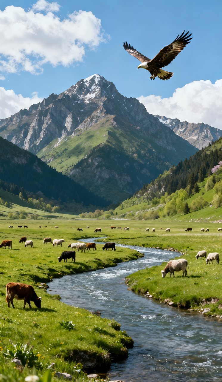 唯美意境春天山水自然山峰天空风景河流