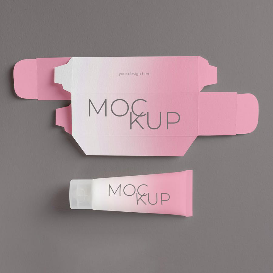 美妆化妆品面霜精华包装盒纸盒展开图样机 (9)