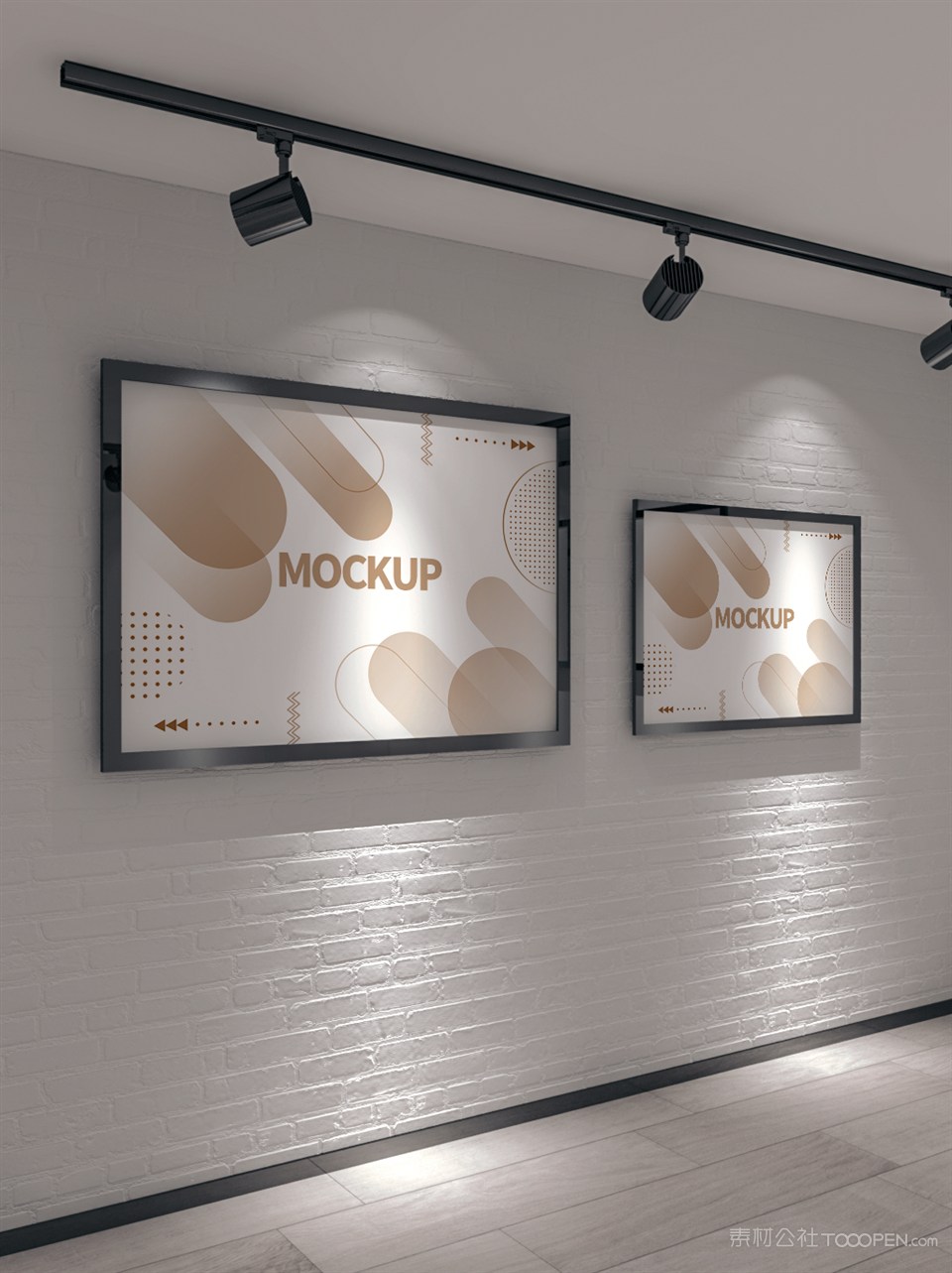 展馆场景多个长方形海报样机