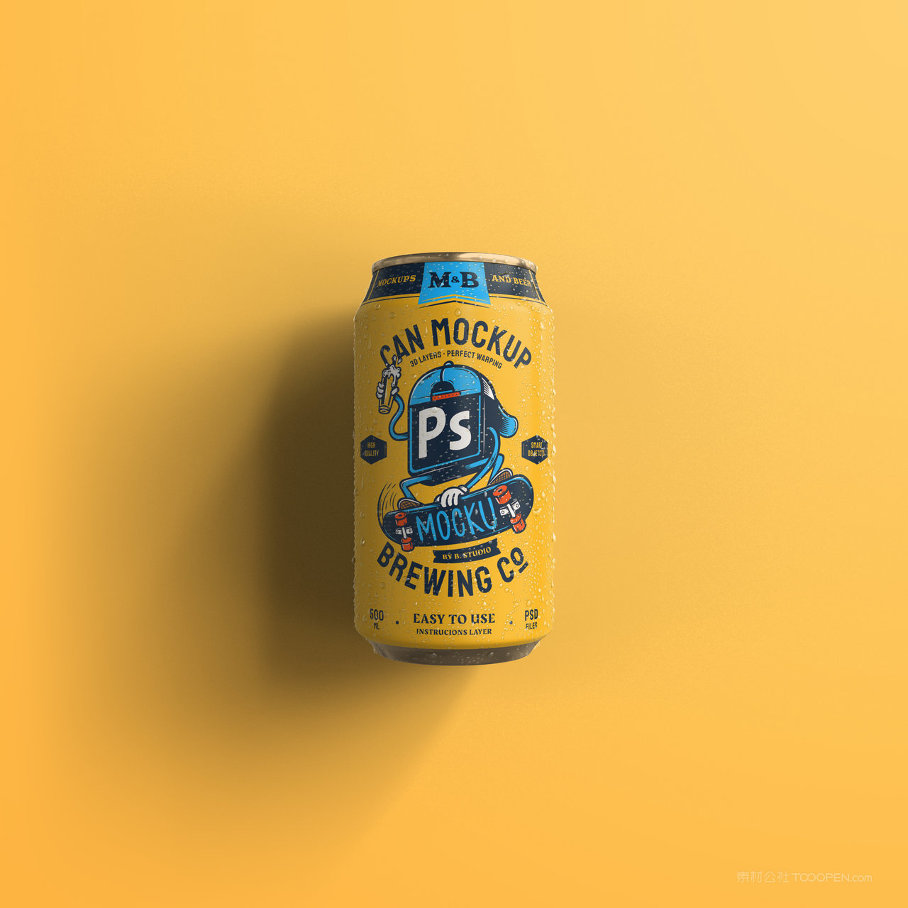 黄色易拉罐可乐瓶饮料包装样机 (1)