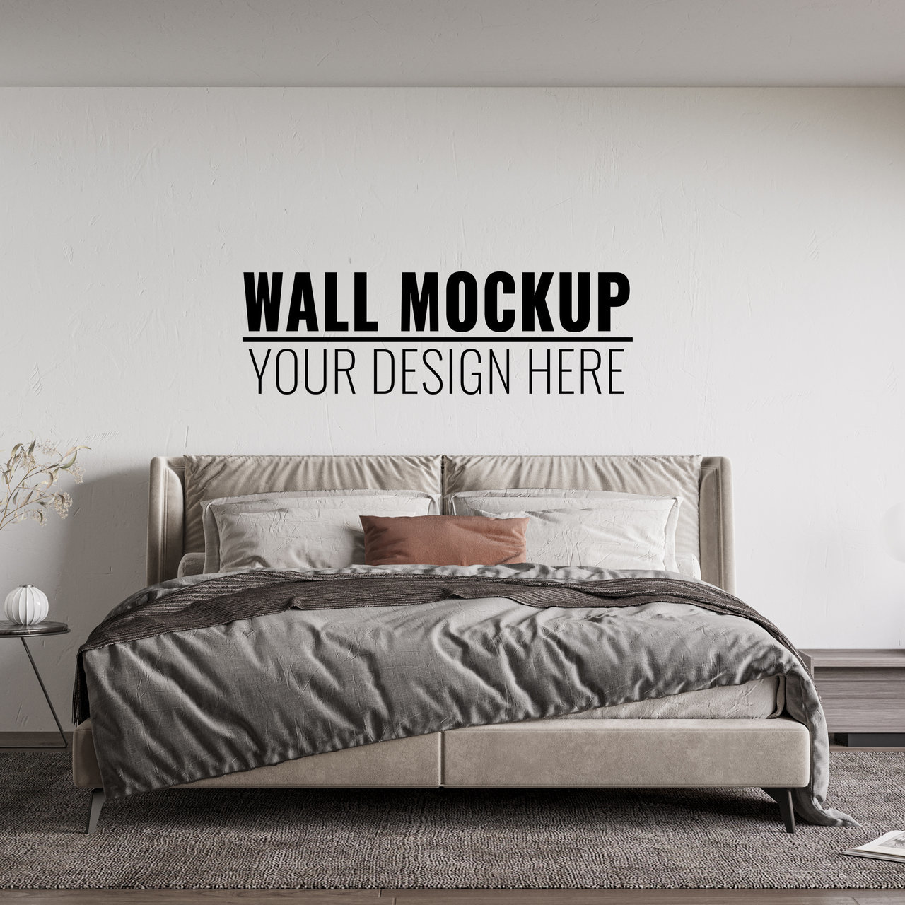 现代室内卧室背景墙贴图样机