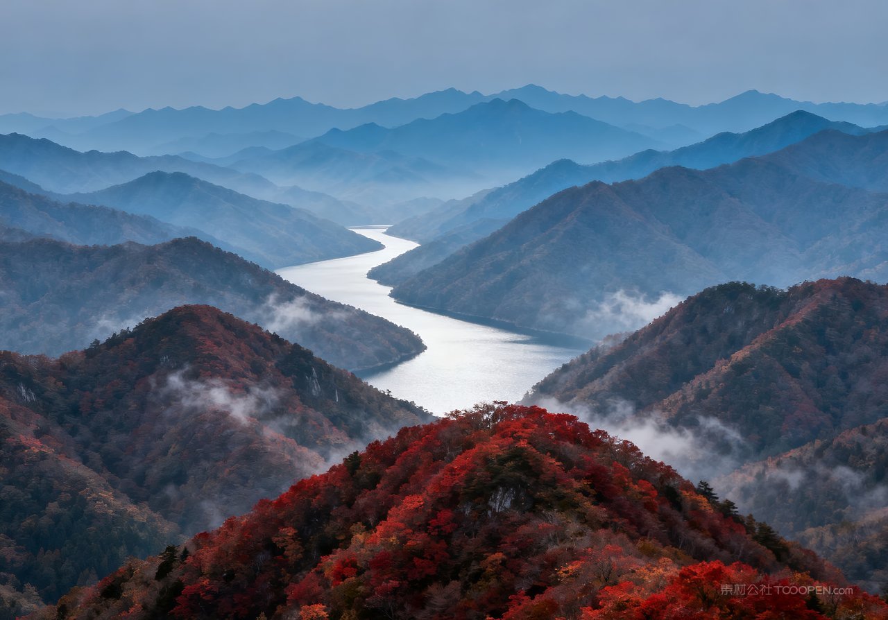 意境山峰山水天空湖泊唯美青山秋天