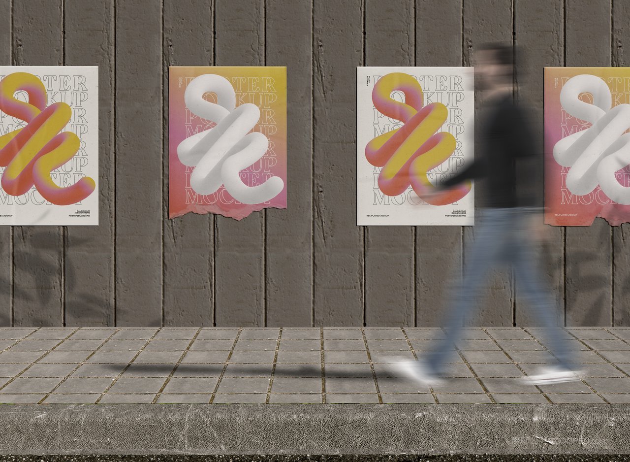 粉色曲线海报传单样机 (8)