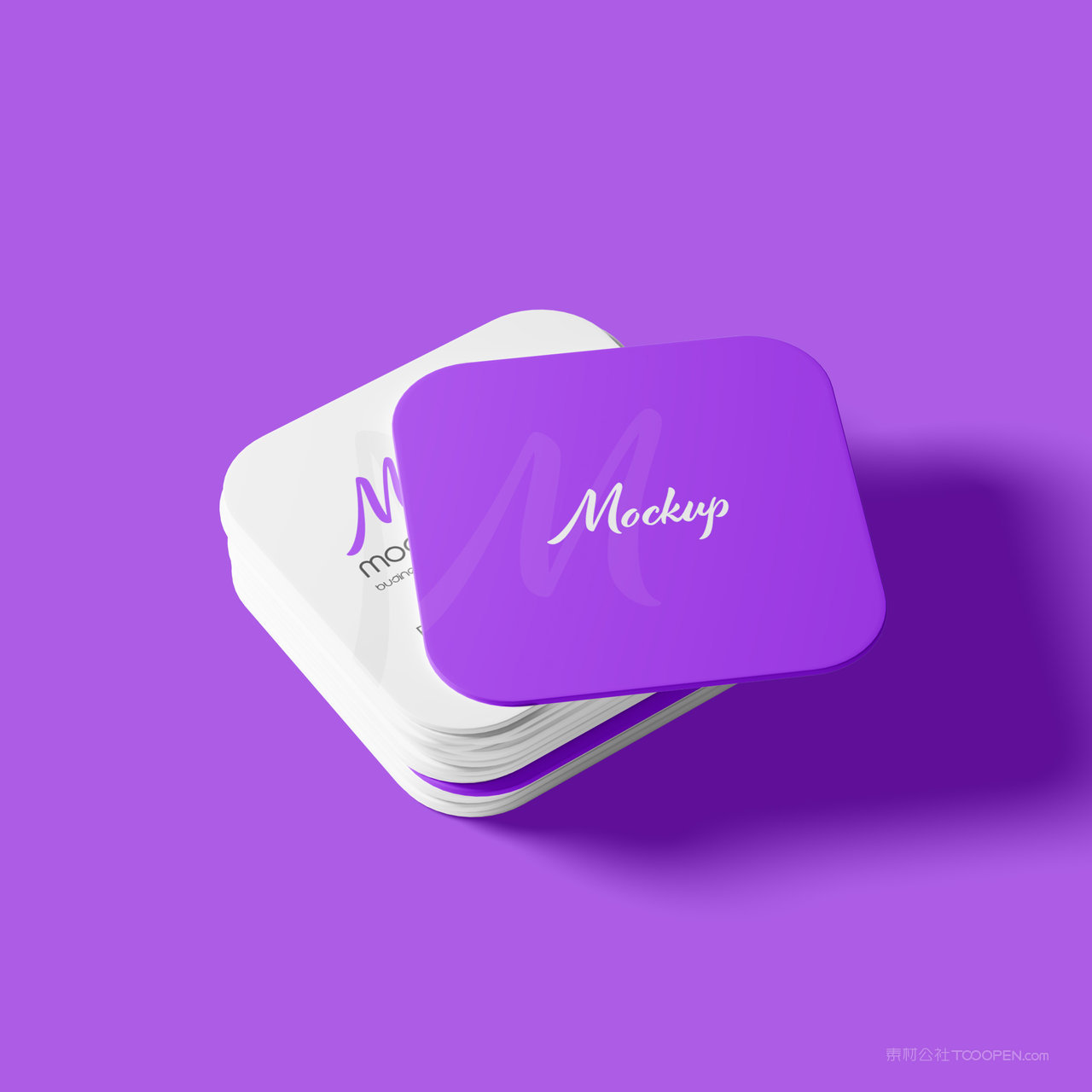 紫色方形个人名片正反面贴图样机