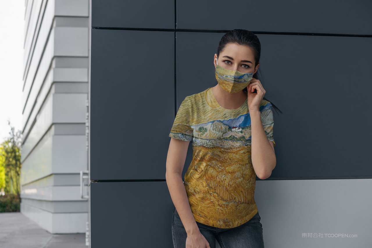 美术艺术展览馆口罩短袖圆领T恤样机