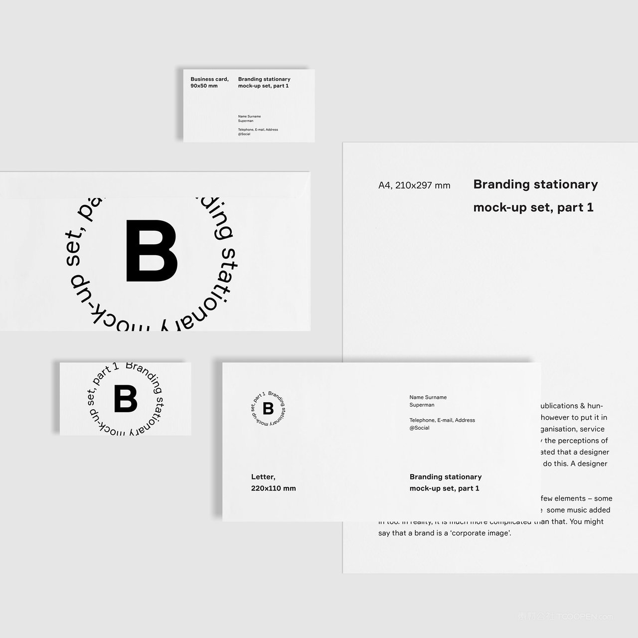 极简企业vi名片A4文档信封贴图样机