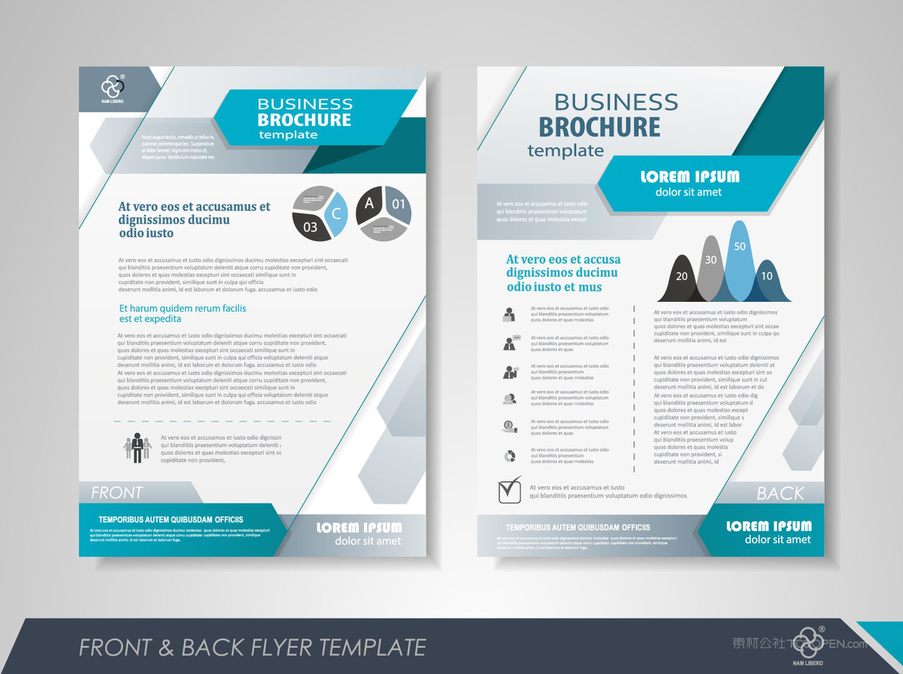 清新简约蓝色灰色图形背景公司宣传单内页VI模板排版设计矢量素材