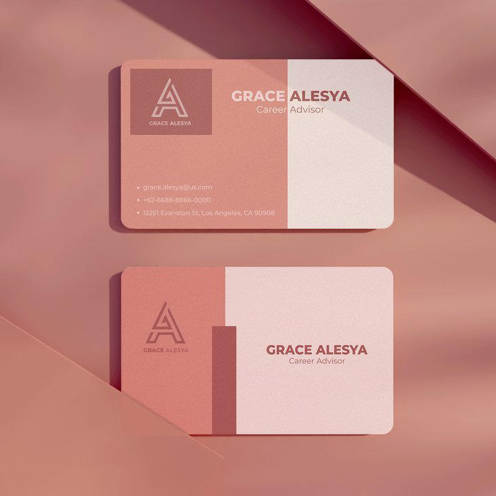 粉色两张名片光影场景样机