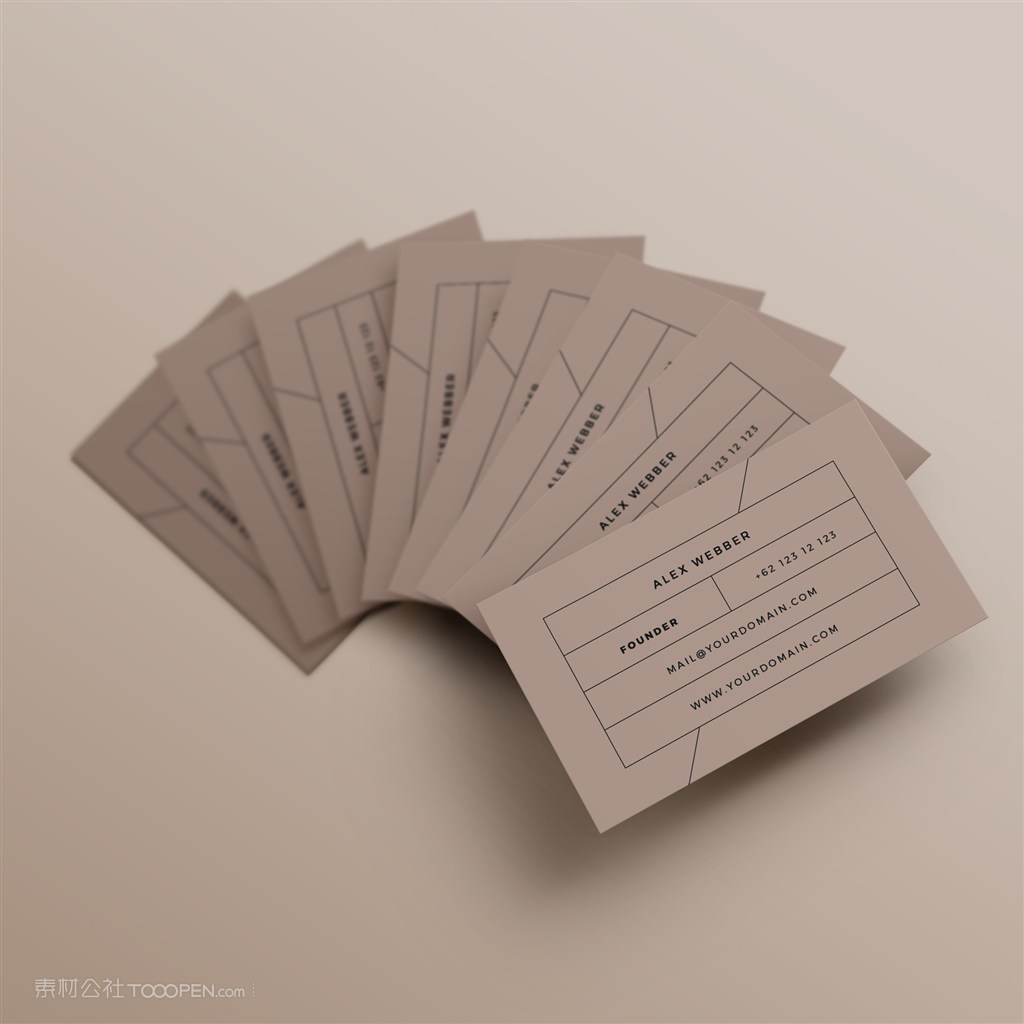 呈扇形展开的名片贴图样机