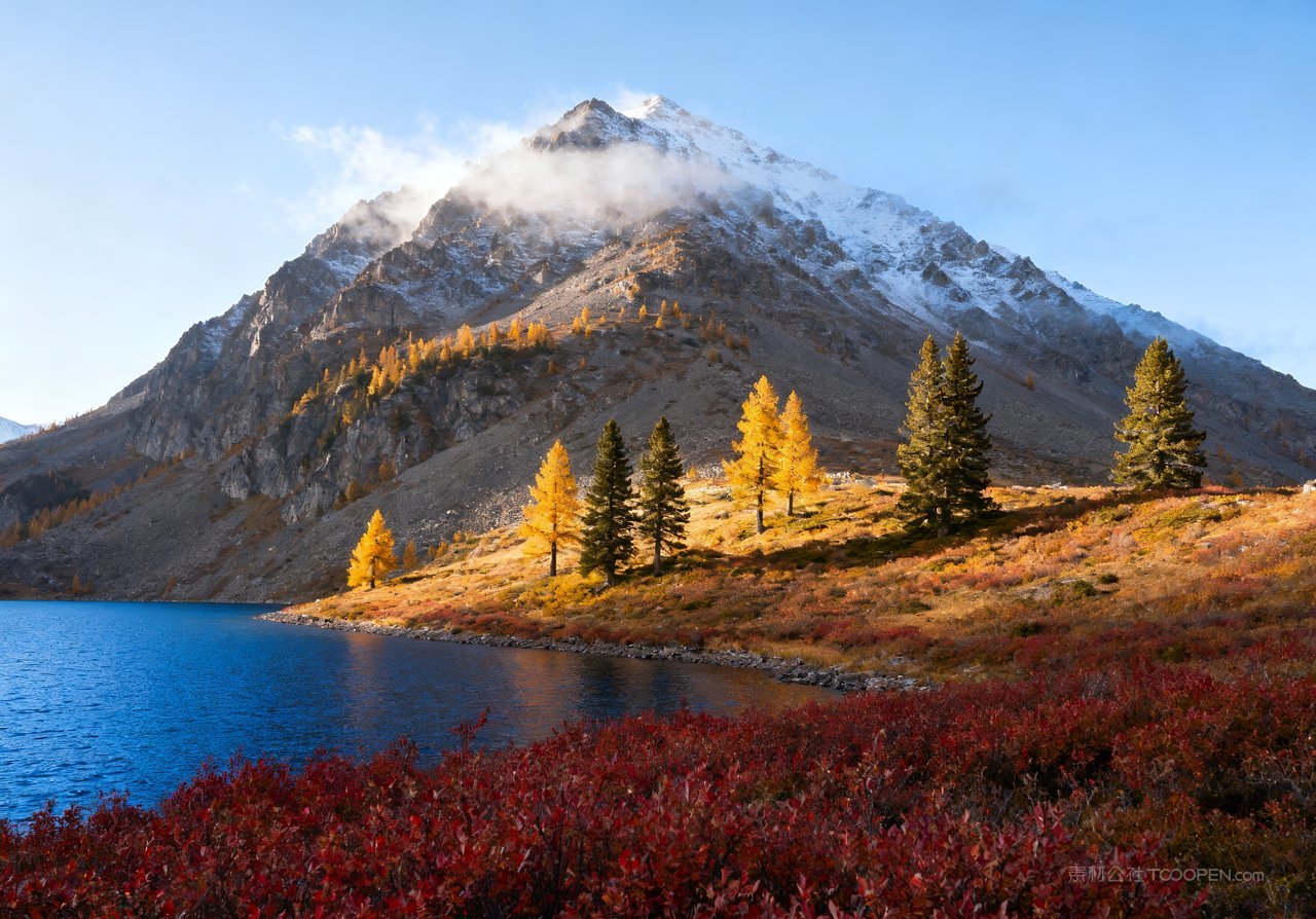 湖泊秋天山峰山水意境天空唯美