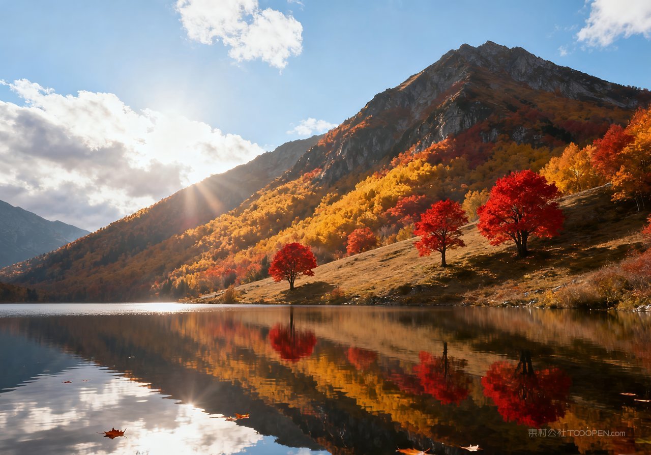 湖泊唯美秋天山水意境天空山峰