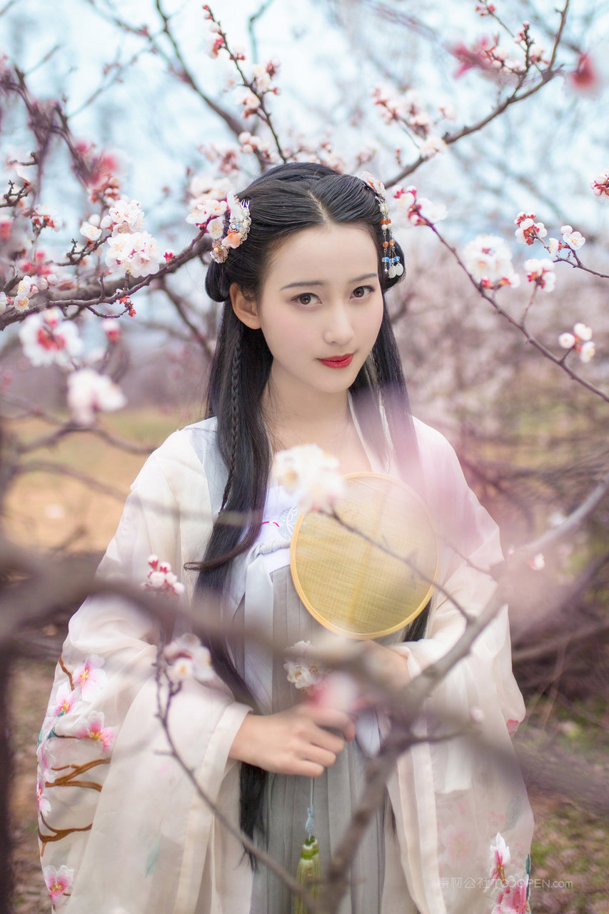 桃花树中摄影汉服美女写真下载图片