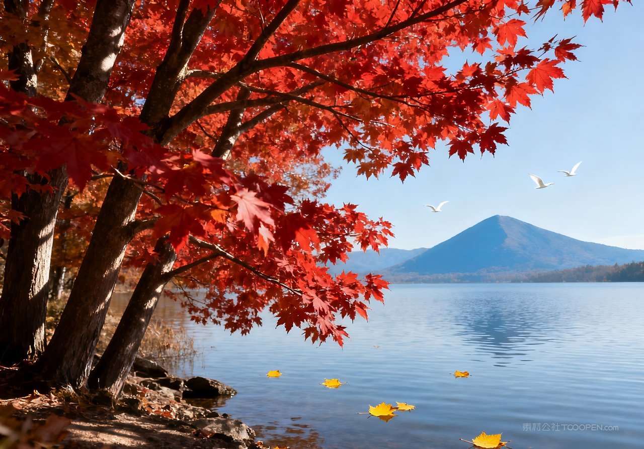 唯美湖泊天空青山山水意境山峰秋季