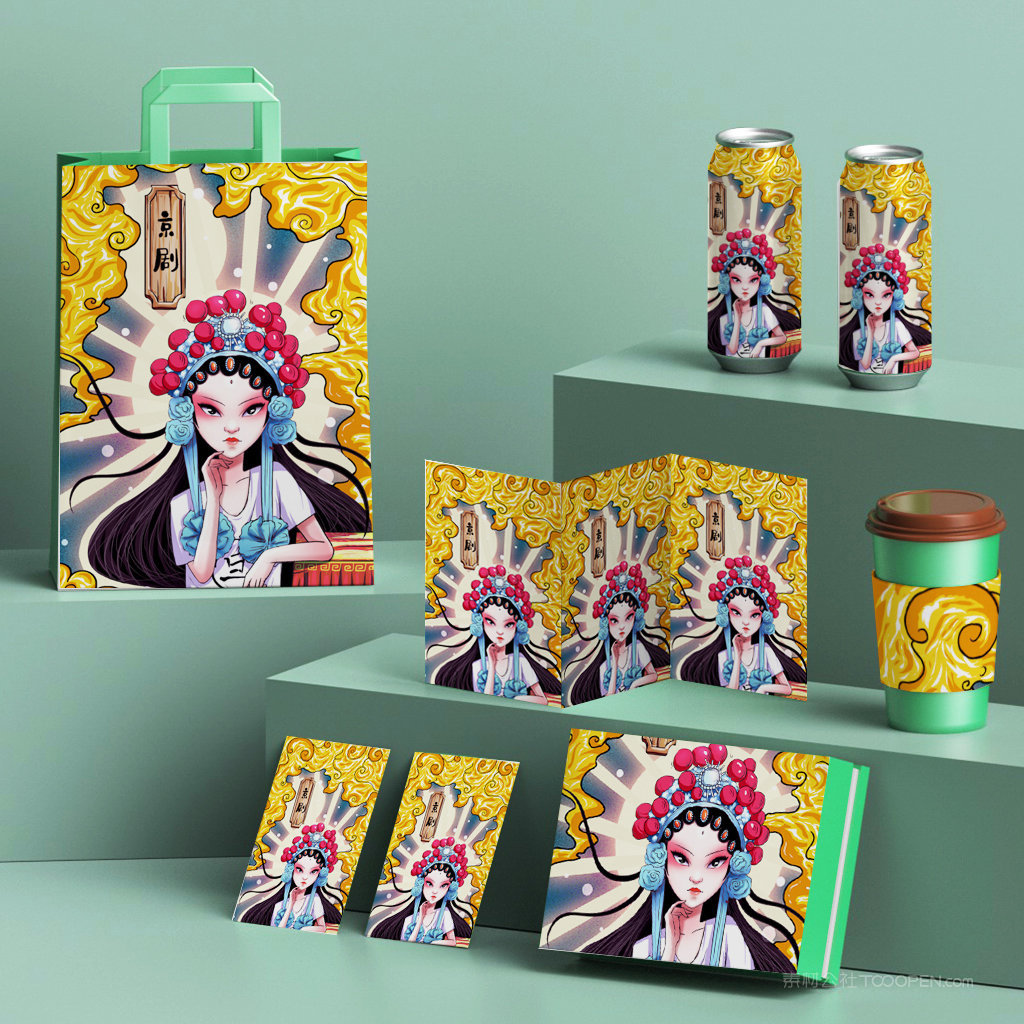 国风手提袋饮品包装贴图样机