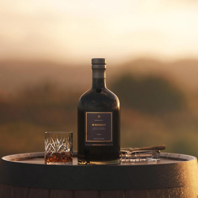 日落场景威士忌酒瓶样机 (2)