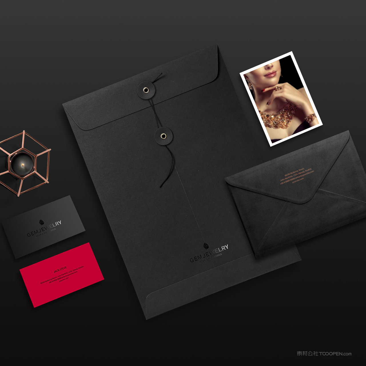 珠宝品牌VI信封名片文件袋贴图样机
