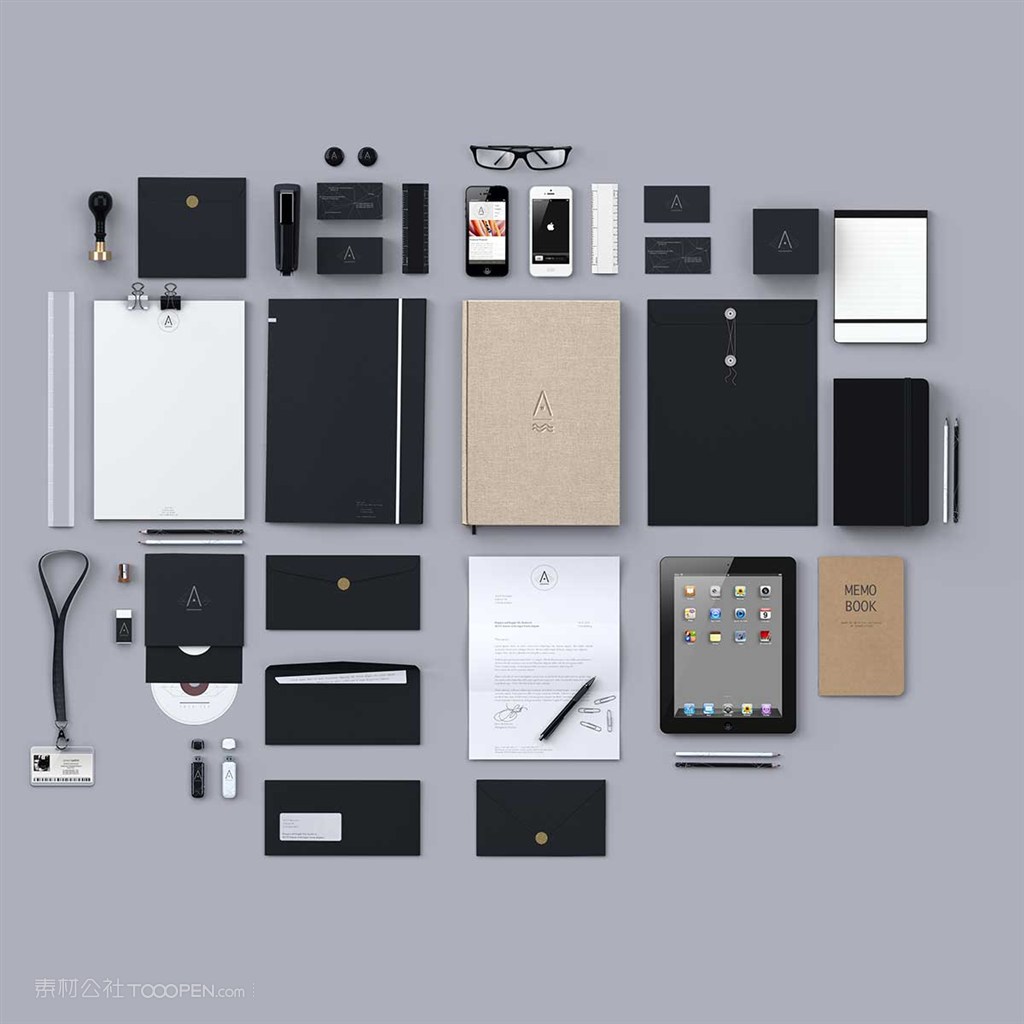 文化传播公司黑色vi样机模板素材