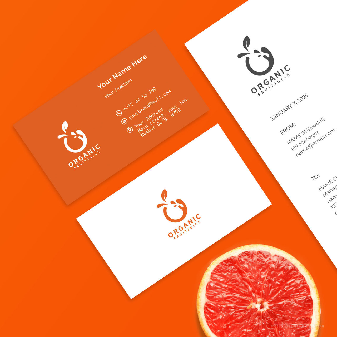 果汁品牌VI名片文档贴图样机