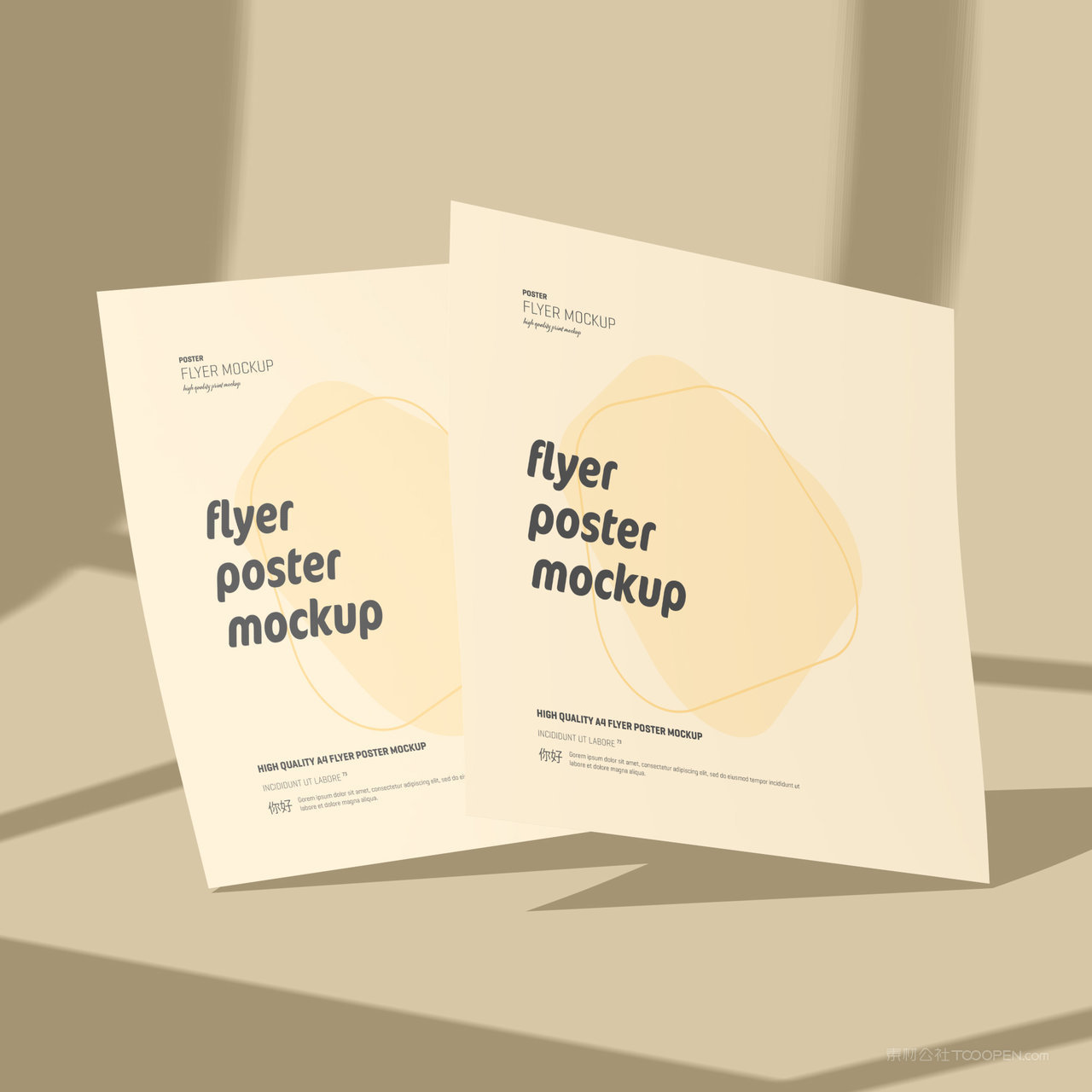 两张悬浮的纸张宣传单贴图样机
