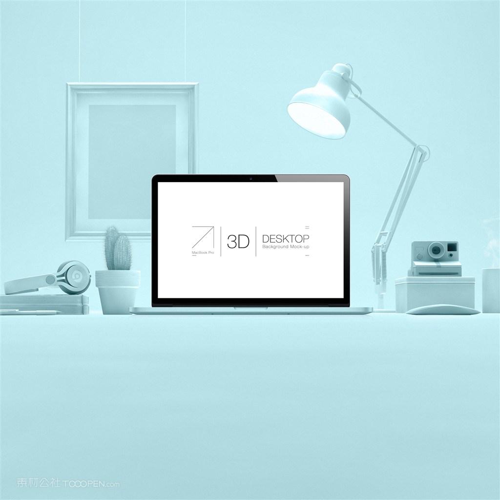 蓝色桌面背景电脑贴图样机