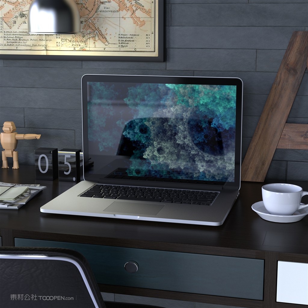 办公桌上的手提电脑贴图样机