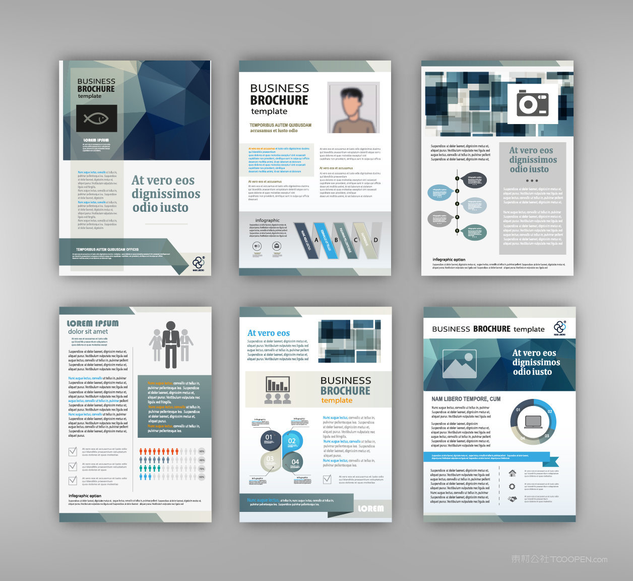 清新简约灰蓝色系商务公司宣传册VI模板排版设计矢量素材