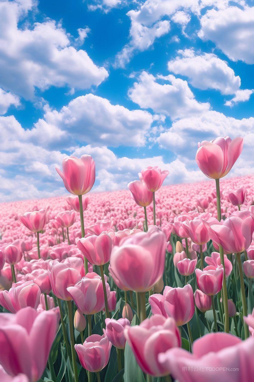 粉色郁金香花海梦幻温暖背景