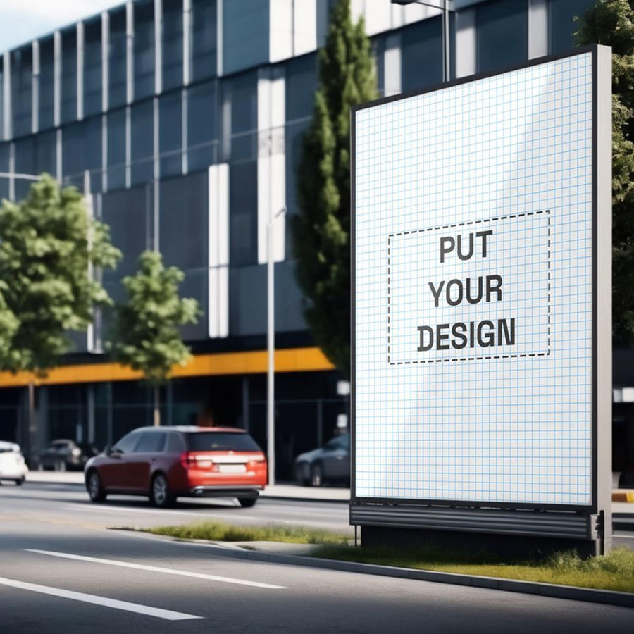 公路上的户外灯箱广告牌样机