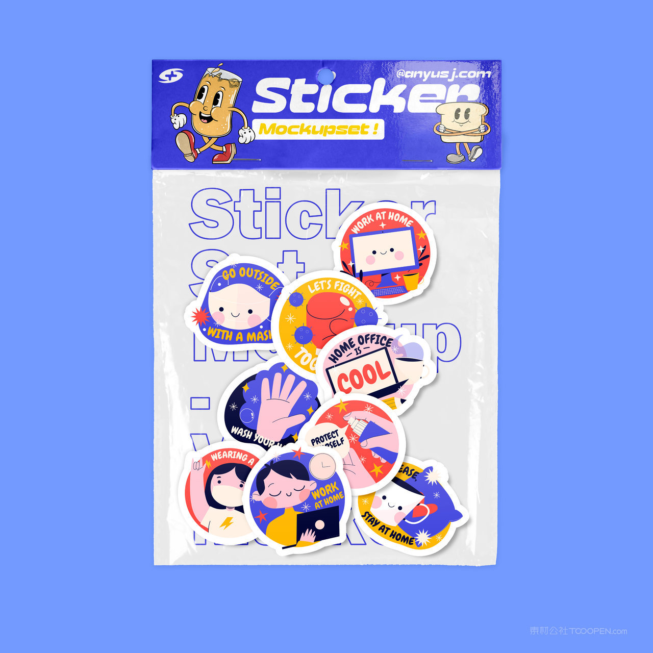 透明袋卡通贴纸不干胶贴纸样机 (2)