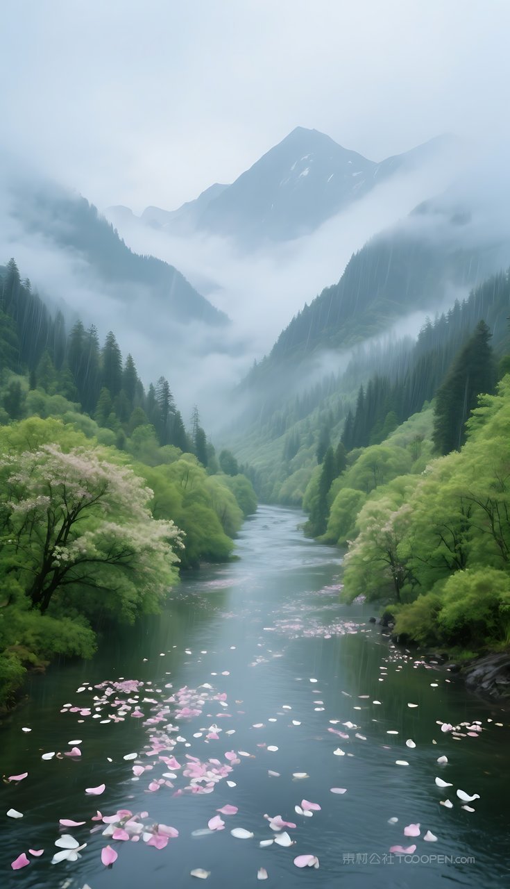 山峰唯美风景河流山水湖泊群山