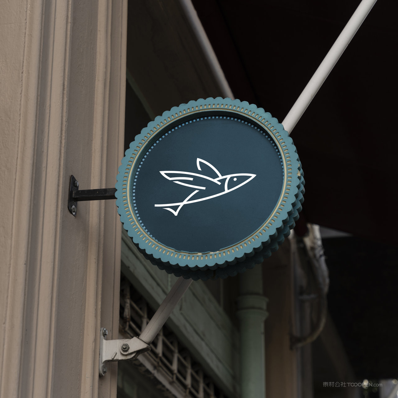 复古圆形店招贴图样机