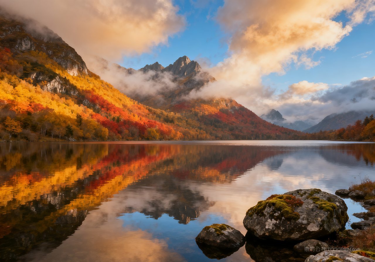 山峰意境秋天唯美湖泊天空山水